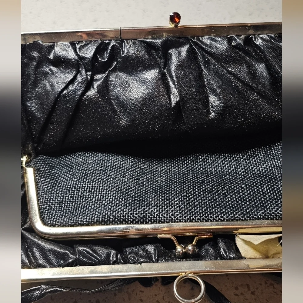 Vintage Italian Structured Frame Purse – Black Woven Fabric & Silvertone Hardwar
